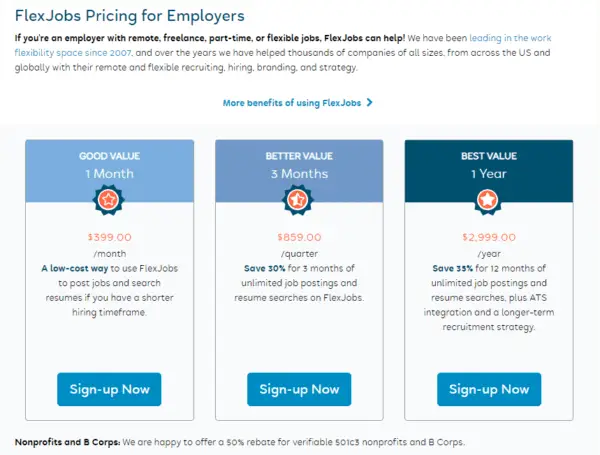 Flexjobs review - Employer pricing plans