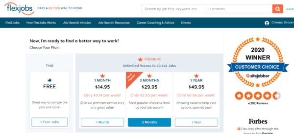 Flexjobs review - Pricing plans
